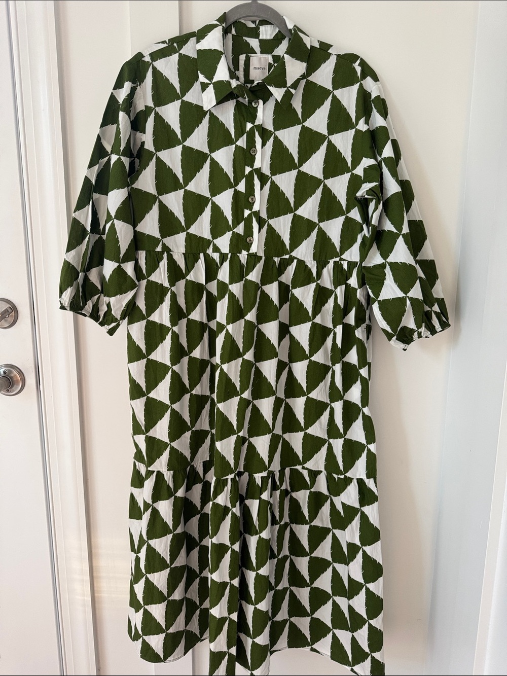Anthropologie MAEVE The Bettina Tiered Shirt Dress In Green M - Picture 2 of 9